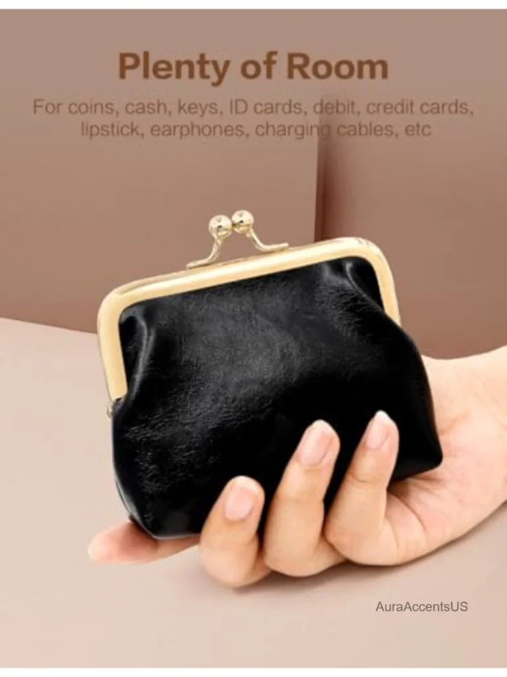 Vintage PU Leather Coin Purse with Kiss Lock, Pocket-Sized Mini Pouch, Scratch